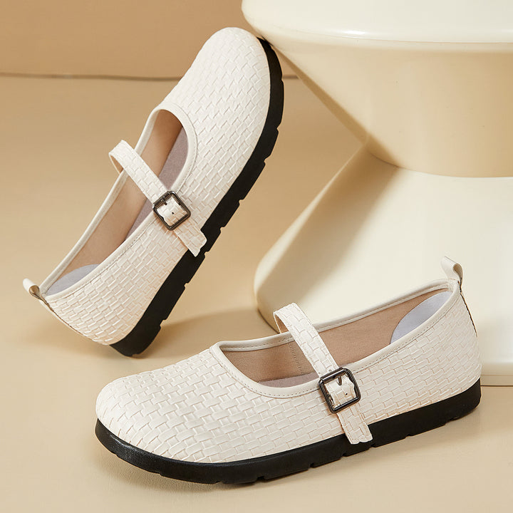 Damen nan Mary-Jane Ballerina-Slipper mit gewebter Oberflächenstruktur, verstellbarem Riemen und stoßdämpfender Leichtsohle Echo Archiv