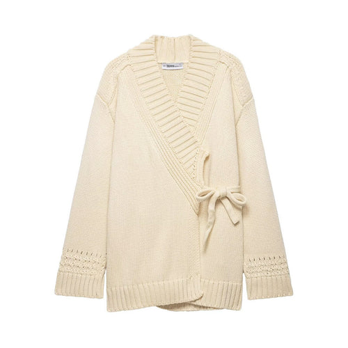 Damen Wickel-Strickcardigan mit Schalkragen und Bindegürtel Echoarchiv