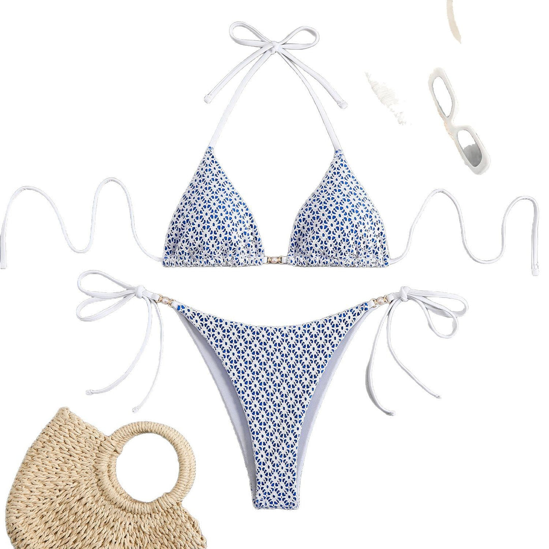 Damen Triangel-Bikini-Set mit floralem Muster und raffinierten Bändern Echo Archiv