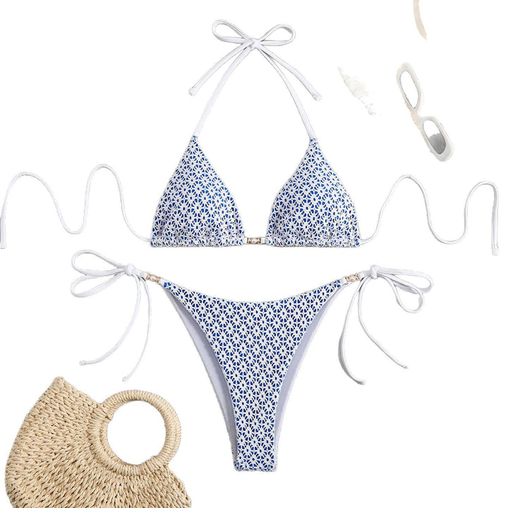Damen Triangel-Bikini-Set mit floralem Muster und raffinierten Bändern Echo Archiv