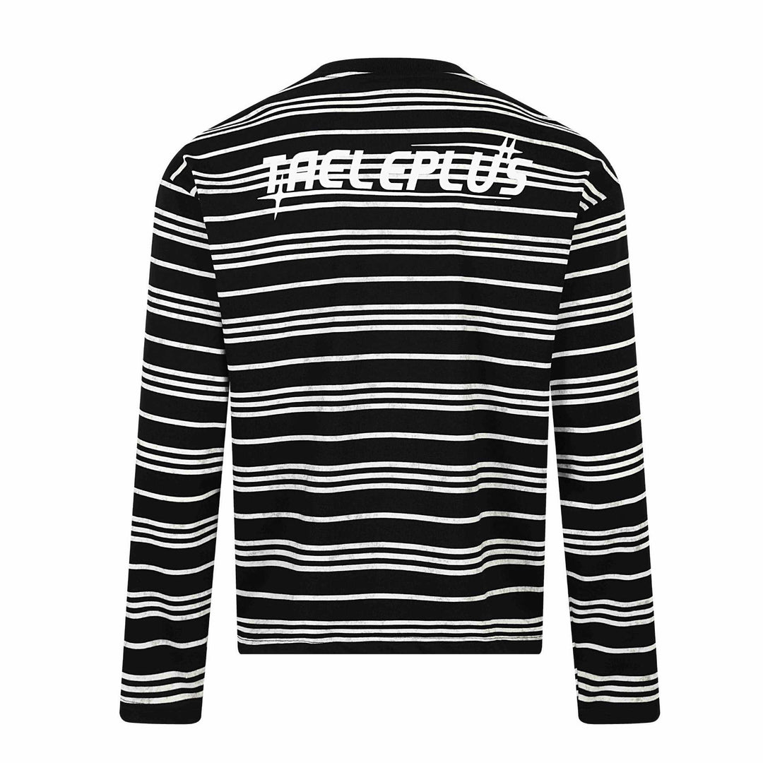 Unisex Gestreiftes Langarm-T-Shirt mit Rundhalsausschnitt und feinem Logo-Stick Echoarchiv
