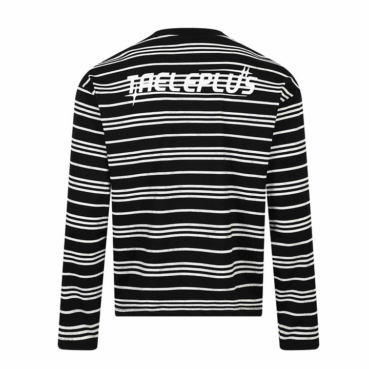 Unisex Gestreiftes Langarm-T-Shirt mit Rundhalsausschnitt und feinem Logo-Stick Echoarchiv