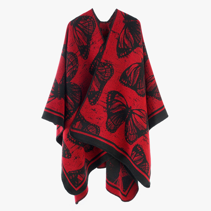 Damen Jacquardstrick‑Poncho mit Schmetterlingsmotiv und asymmetrischem Zipfelsaum – Avérine