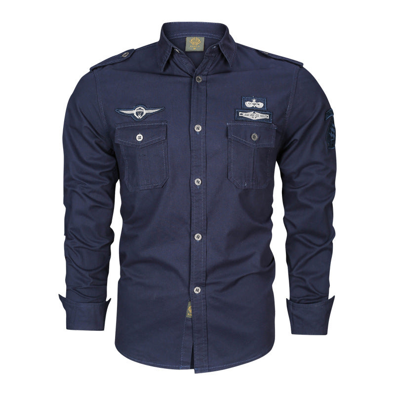 Herren Hemd im Military‑Style mit Schulterepauletten, Brustpattentaschen und Badge‑Applikationen – Arvello