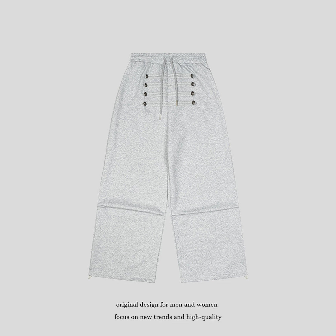 Damen Weite High-Waist Culotte-Hose mit Komfortbund, Kordelzug und Zierknopfleiste Echoarchiv