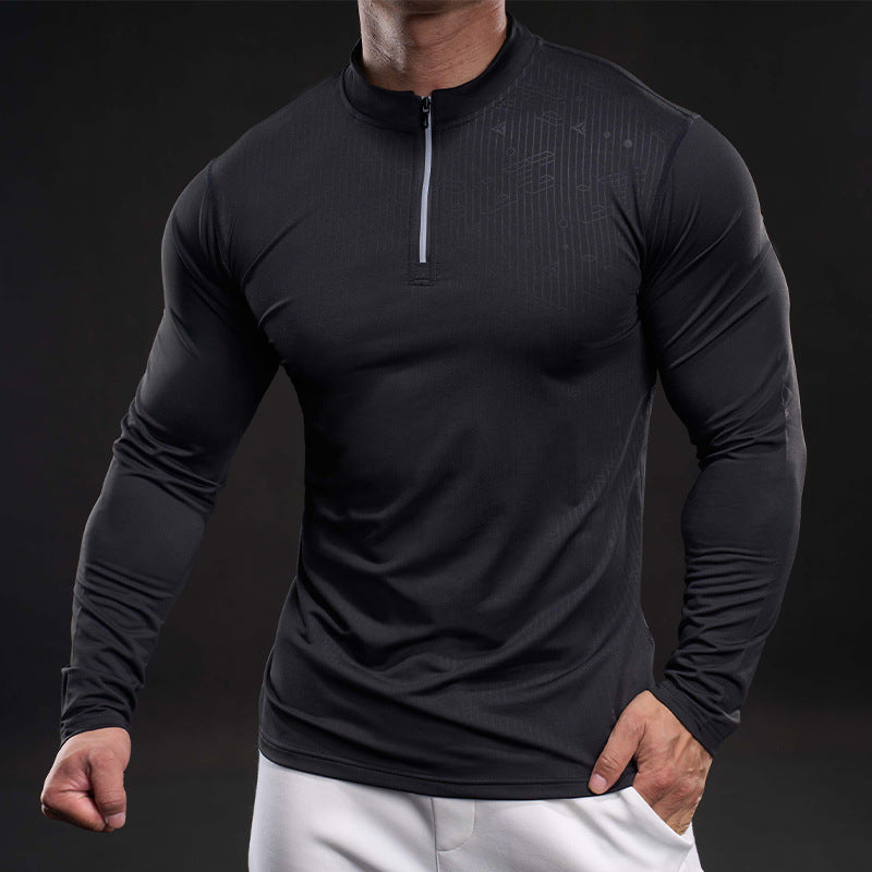 Herren sportliches Langarm-Funktionsshirt mit Stehkragen Echoarchiv