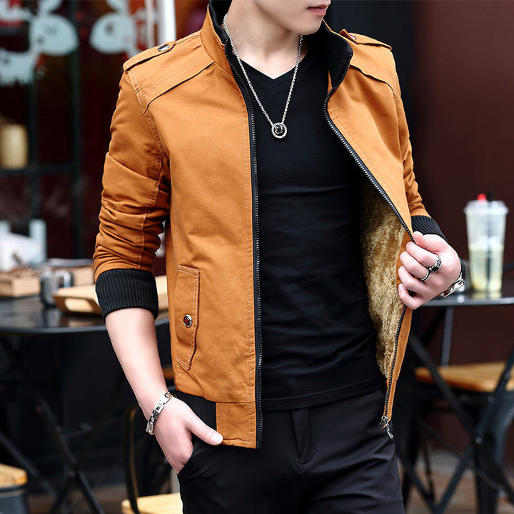 Herren Kurzblouson aus Canvas mit wärmender Teddyinnenfutter und Schulterepauletten Echoarchiv