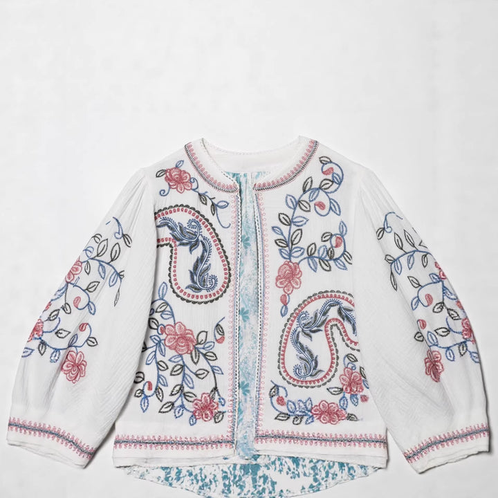 Damen Gestepptes Kimono-Jäckchen mit floraler Stickerei Echo Archiv