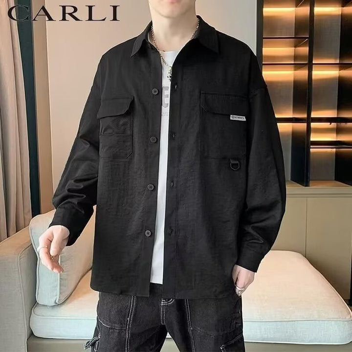 Herren Overshirt-Jacke im Utility-Stil mit aufgesetzten Pattentaschen Echoarchiv
