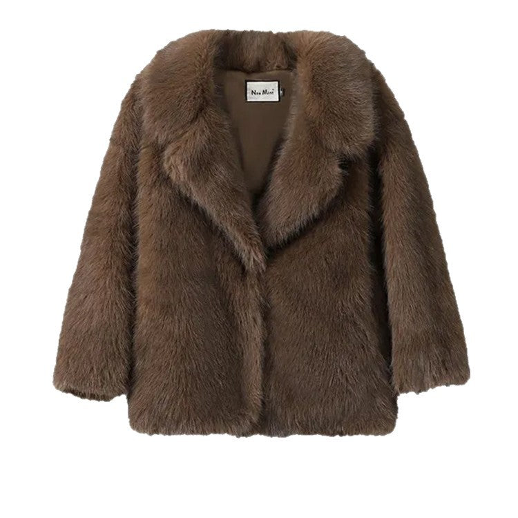 Damen Kurz geschnittener Faux‑Fur‑Mantel mit Boxy‑Silhouette und Stehkragen Echo Archiv