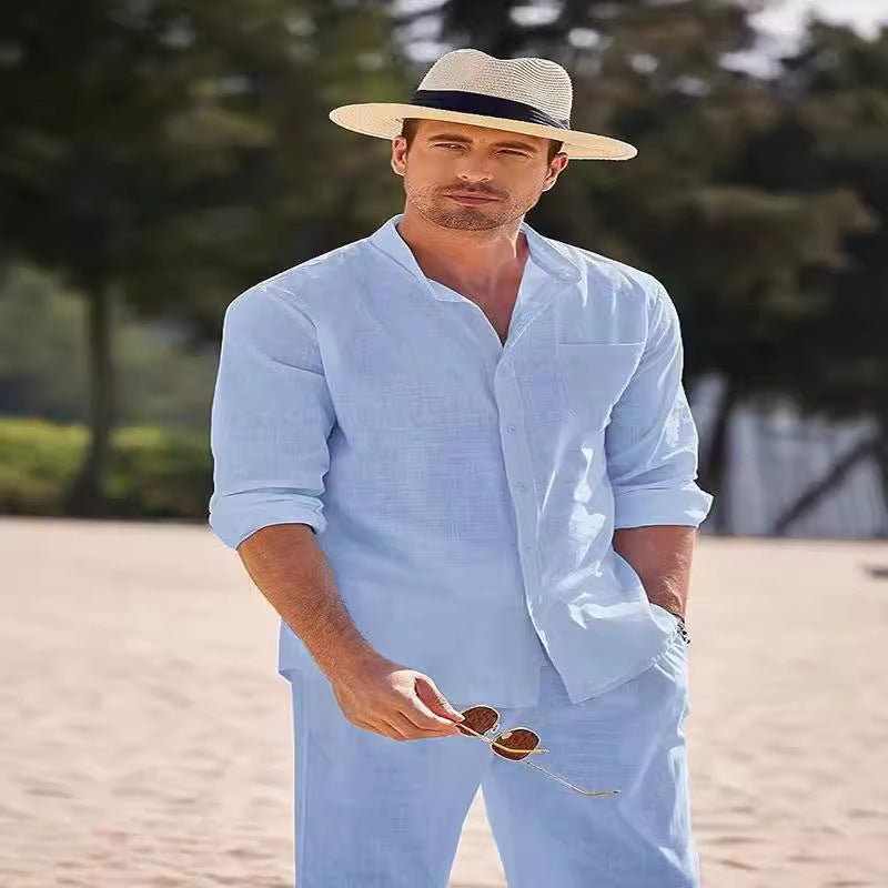 Herren elegantes Langarmhemd mit bequemer Hose Echoarchiv