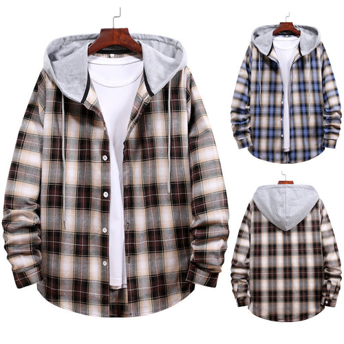 Herren Karohemdjacke mit Kapuze und großzügigen Taschen Echoarchiv