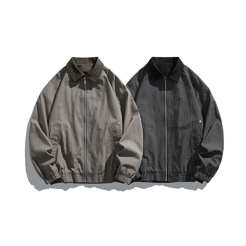 Herren Karierte Oversize-Hemdjacke im Coach-Stil mit Cordkragen Echoarchiv
