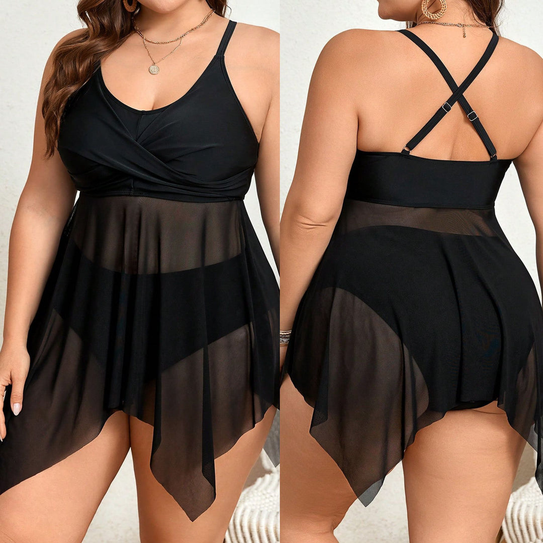 Damen Badeanzug mit transparentem Rock und raffinierter Kellerfalte Echo Archiv