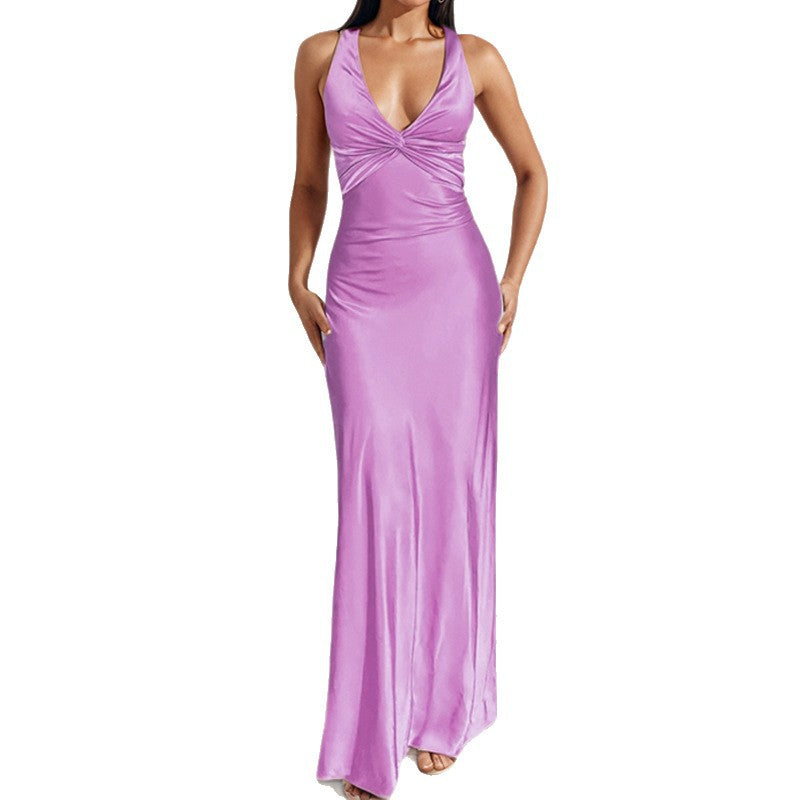 Damen Maxikleid mit elegantem Wickeldetail und fließendem Satinmaterial Echo Archiv