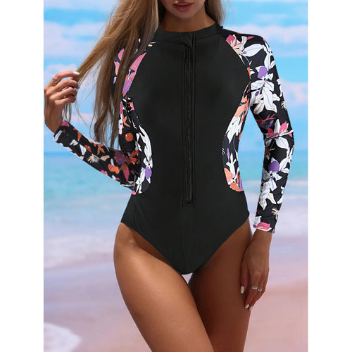 Damen Surfanzug mit floralem Design und sportlichem Reißverschluss Echo Archiv