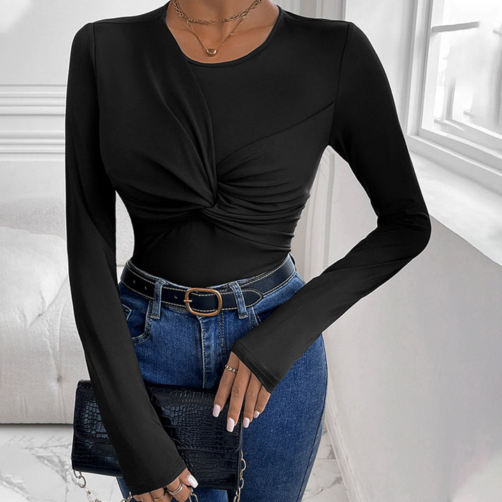 Damen Figurbetontes Twist-Longsleeve mit Knotendetail und Rundhalsausschnitt Echoarchiv