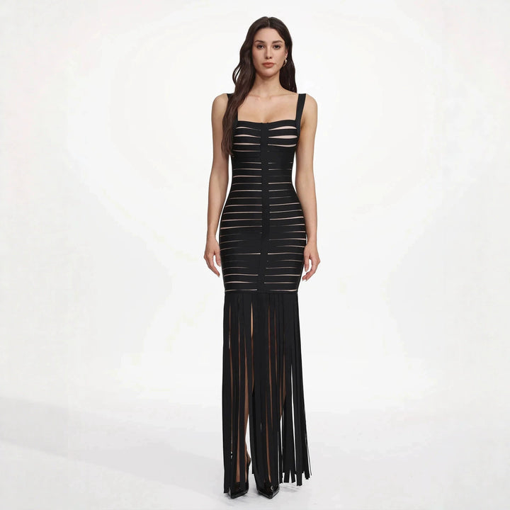 Damen Elegantes Abendkleid mit raffiniertem Streifen-Design und Fransen Echo Archiv