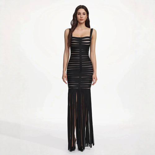 Damen Elegantes Abendkleid mit raffiniertem Streifen-Design und Fransen Echo Archiv