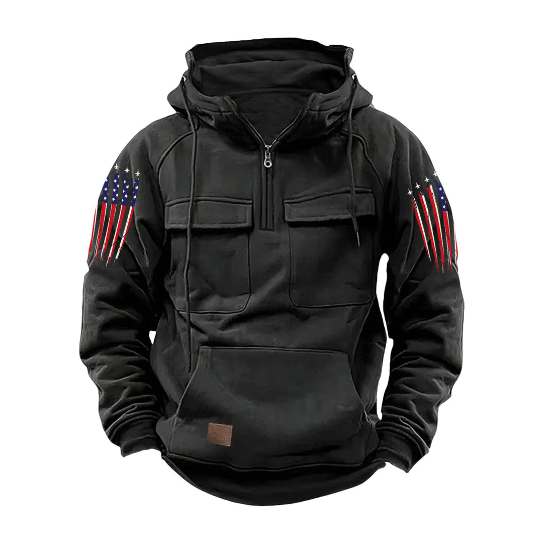 Herren nan Kapuzenpullover mit Halbzip, Cargo-Brusttaschen und Kängurutasche Echo Archiv