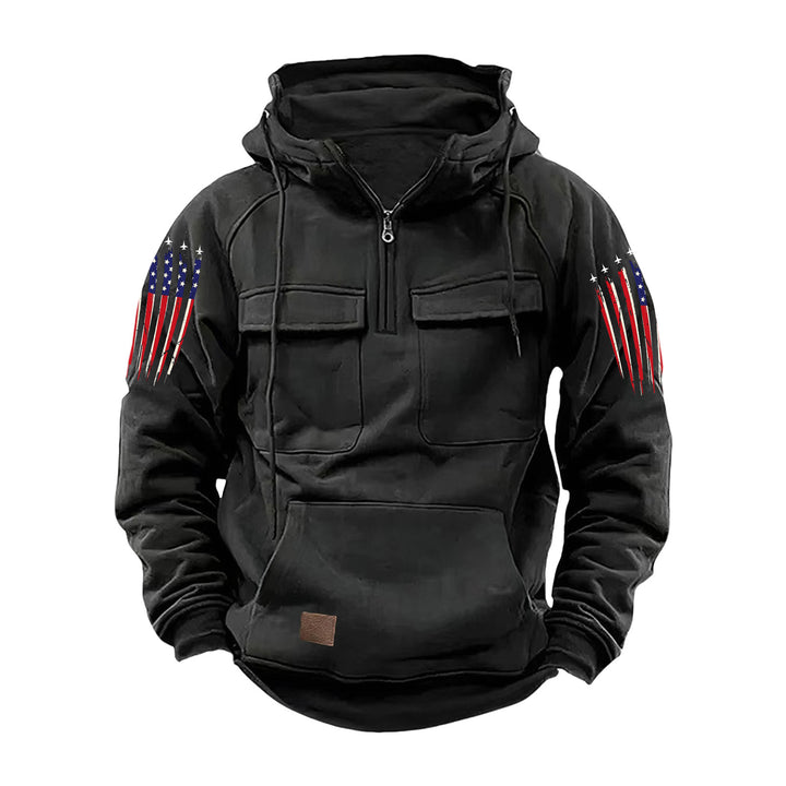 Herren nan Kapuzenpullover mit Halbzip, Cargo-Brusttaschen und Kängurutasche Echo Archiv