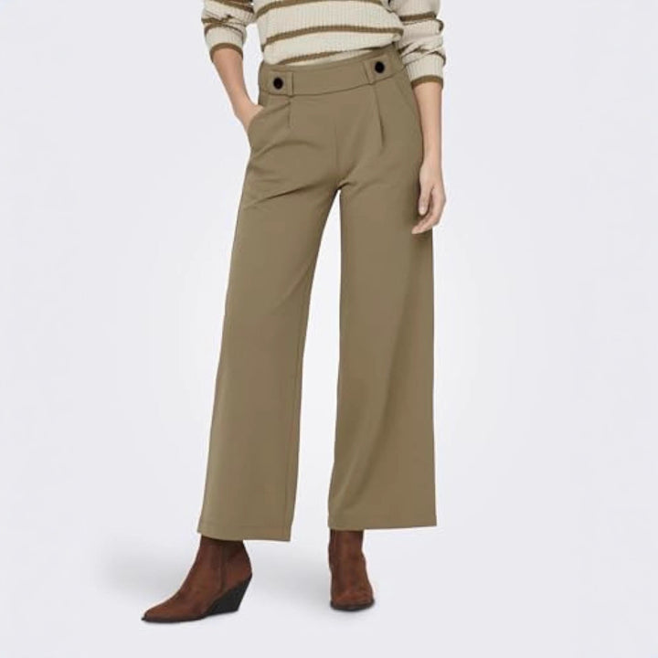 Damen High-Waist Culottehose mit Zierknopf-Bund und weitem Bein – Avélisse