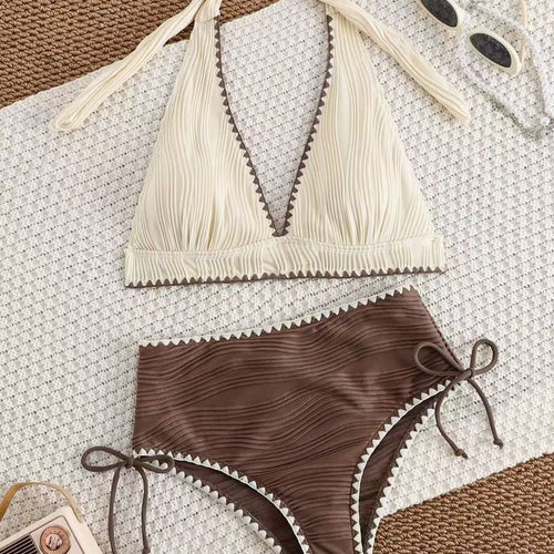 Damen Bikini-Set mit tiefem V-Ausschnitt und hoch taillierter Hose Echo Archiv