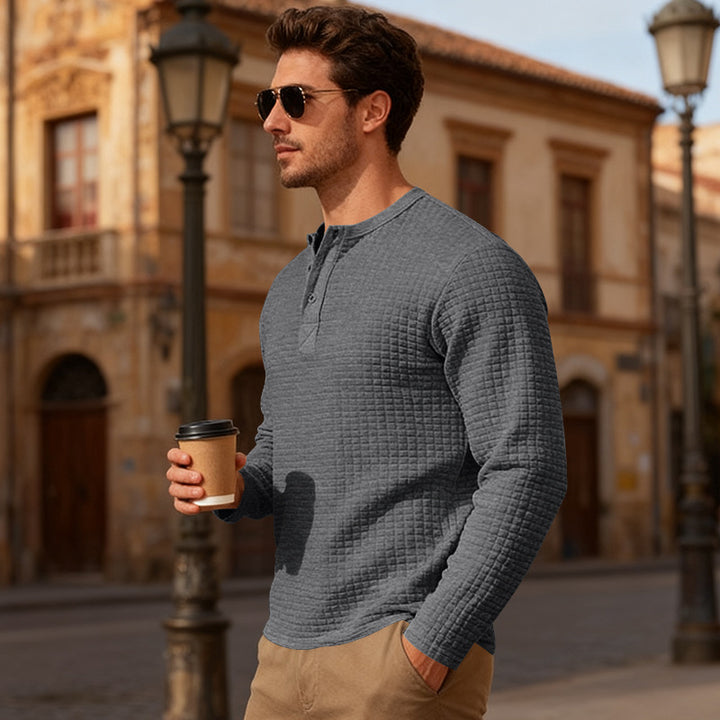 Herren Langarm-Henley-Shirt mit strukturiertem Design Echoarchiv