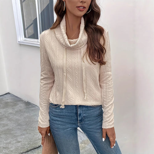 Damen Texturiertes Cowl‑Neck Langarmshirt mit Kordelzugsaum Echoarchiv