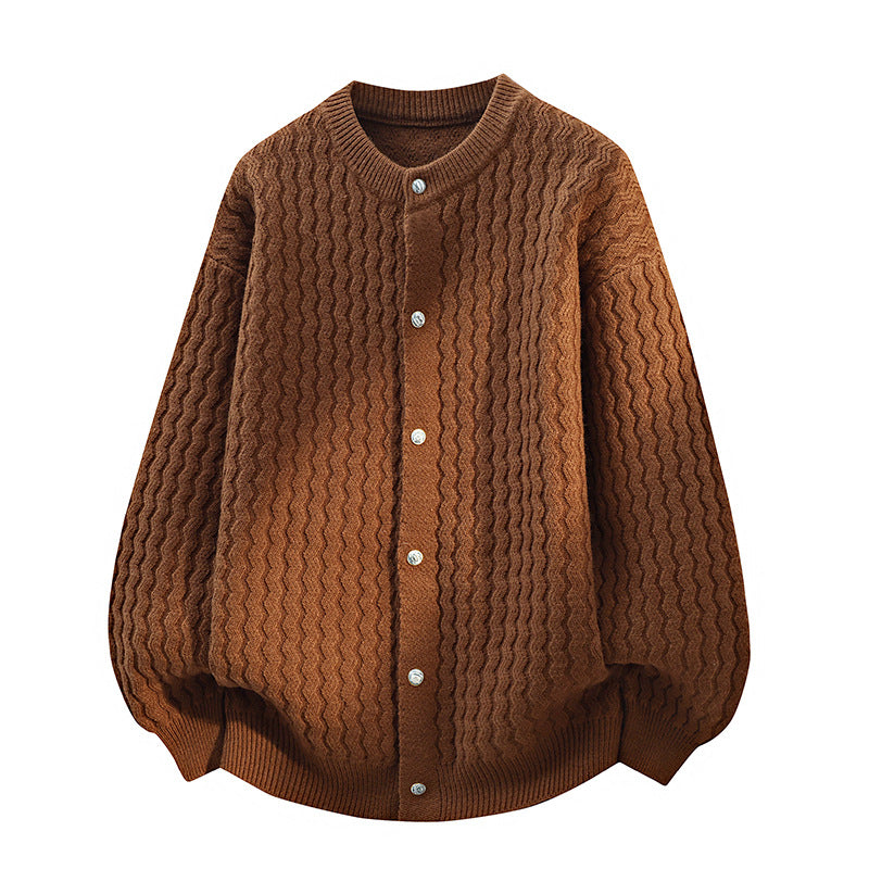 Damen Oversize-Strickjacke mit feiner Strukturstruktur & Perlenknopfleiste Echoarchiv
