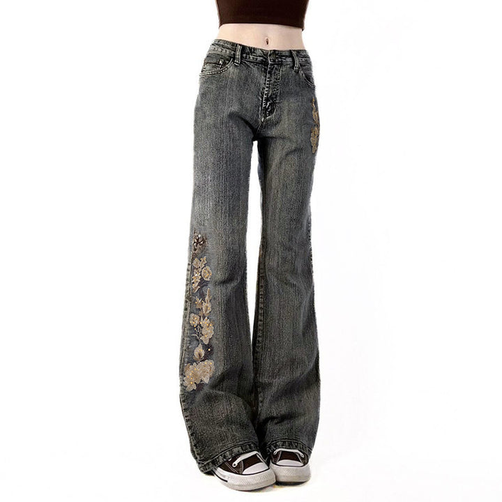 Damen Flared Jeans mit floralem Stickdesign Echo Archiv