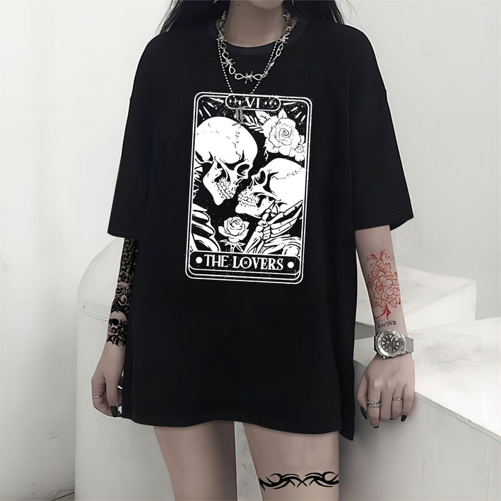 Damen T-Shirt mit künstlerischem Skelettmotiv und einzigartigem Druck Echo Archiv