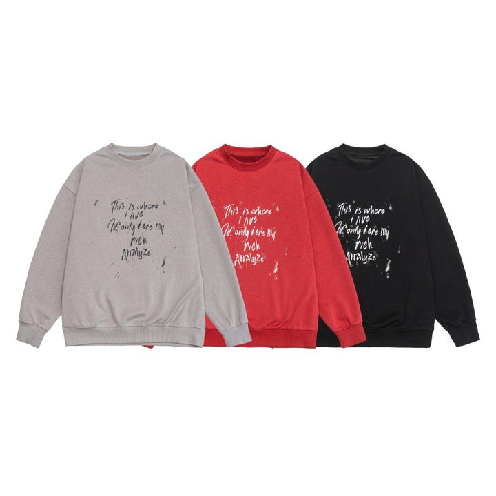 Unisex Lockeres Oversize-Sweatshirt mit verwaschenem Script‑Print, gerippten Bündchen und Relaxed‑Fit Echoarchiv