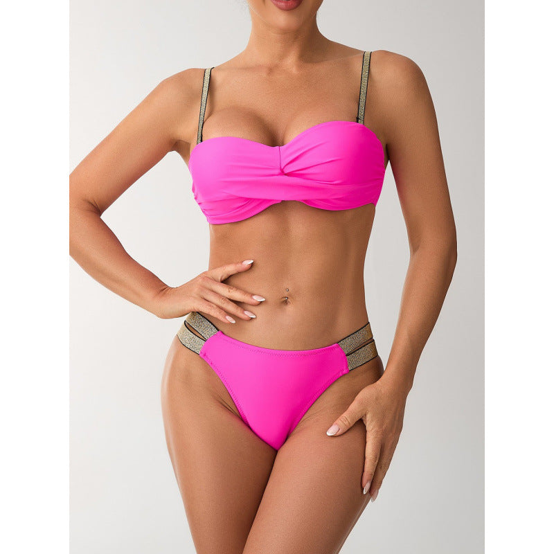 Damen Bandeau Bikini mit elegantem Wickeldetail und sportlichen Akzenten Echo Archiv