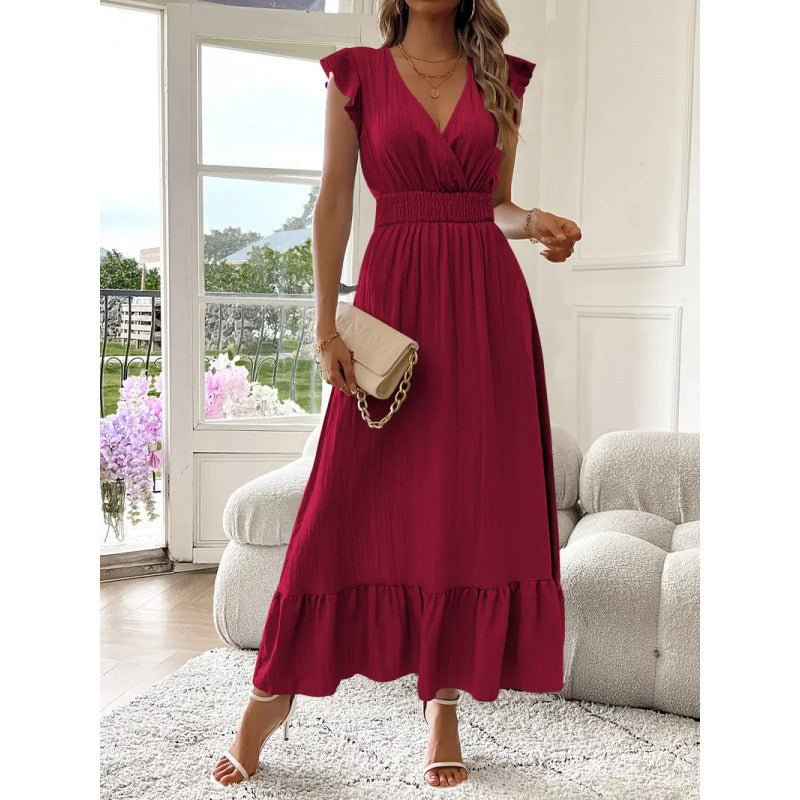 Damen Maxikleid mit voluminösen Rüschenärmel und elegantem Bund – Valéora