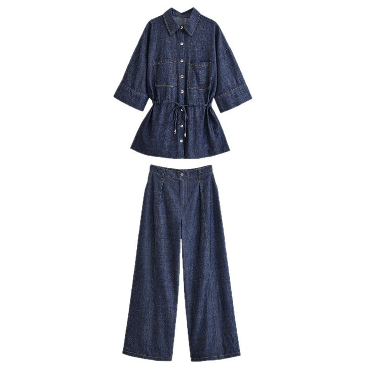 Damen Weite High-Waist Denim-Hose mit Bügelfalte und weitem Bein Echo Archiv