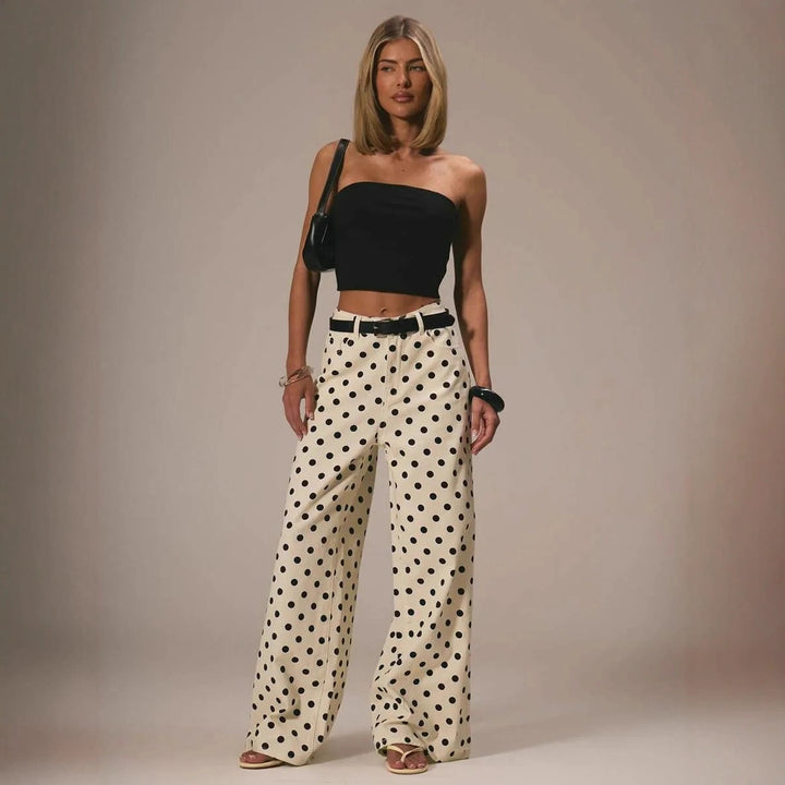 Damen weite Polka-Dot Palazzo-Hosen mit high-waist Schnitt Echo Archiv