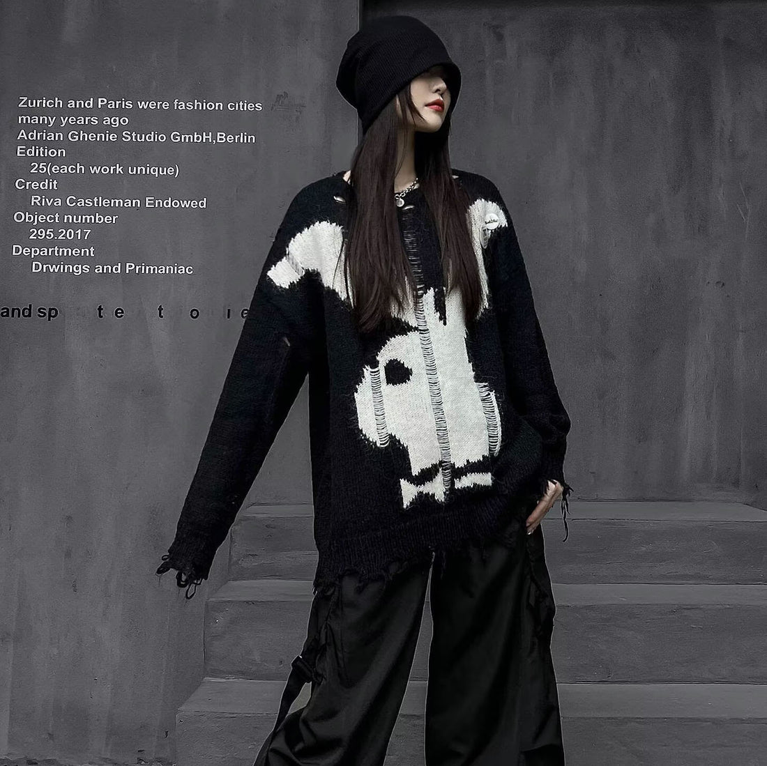 Damen Modischer Strickpullover mit einzigartigem Motiv Echoarchiv