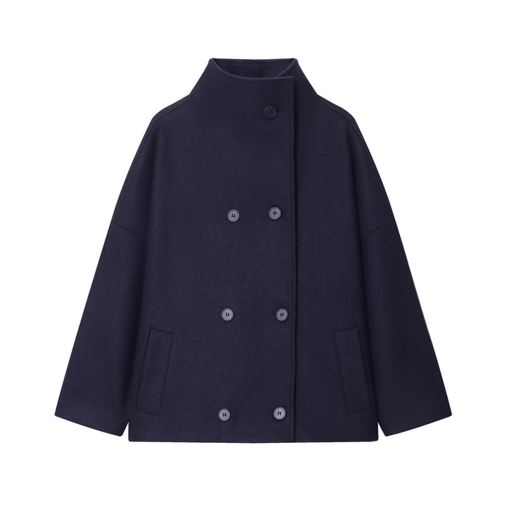 Damen Kurzes Cape-Mantel aus Wollmix mit hohem Stehkragen und doppelreihiger Knopfleiste Echoarchiv
