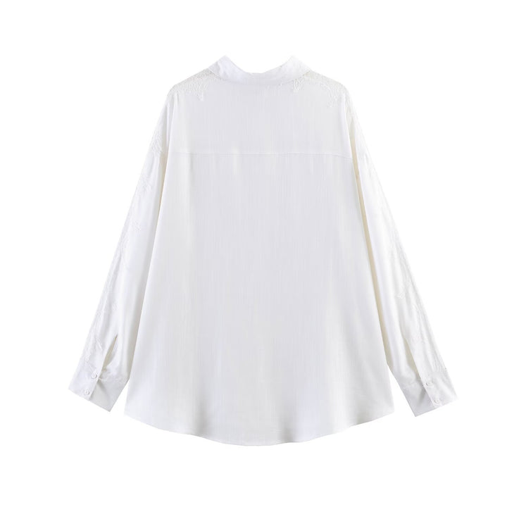 Damen Oversize-Hemdbluse mit Spitzenapplikation und klassischem Kragen Echo Archiv