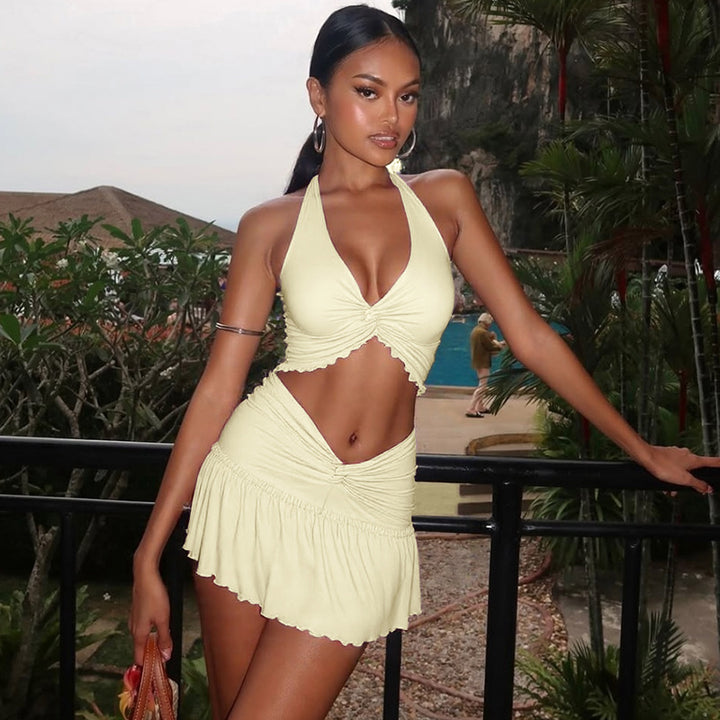 Damen Verspieltes Crop-Top und Minirock Set Echo Archiv