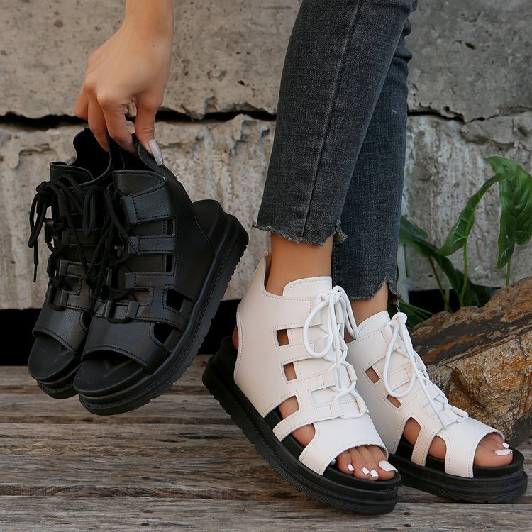 Damen  Schnür-Sandalen mit Cut-Out-Design offener Ferse und robuster Profilsohle Echo Archiv