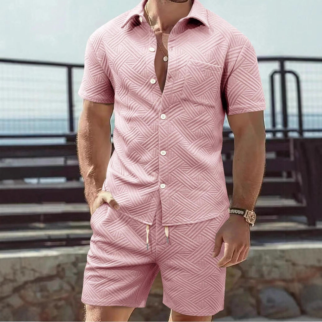 Herren elegantes Kurzarmhemd und Shorts Set mit strukturiertem Design Echoarchiv