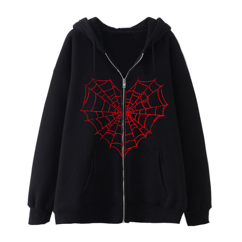Damen Kapuzenjacke mit durchgehendem Reißverschluss und Rippenherz-Print – Auréline