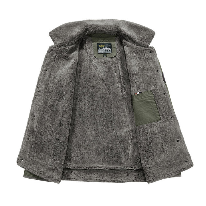 Herren Vintage-inspirierte Canvas-Workerjacke mit Vollfutter-Teddy, Brustpatten und Multifunktions-Taschen Echoarchiv