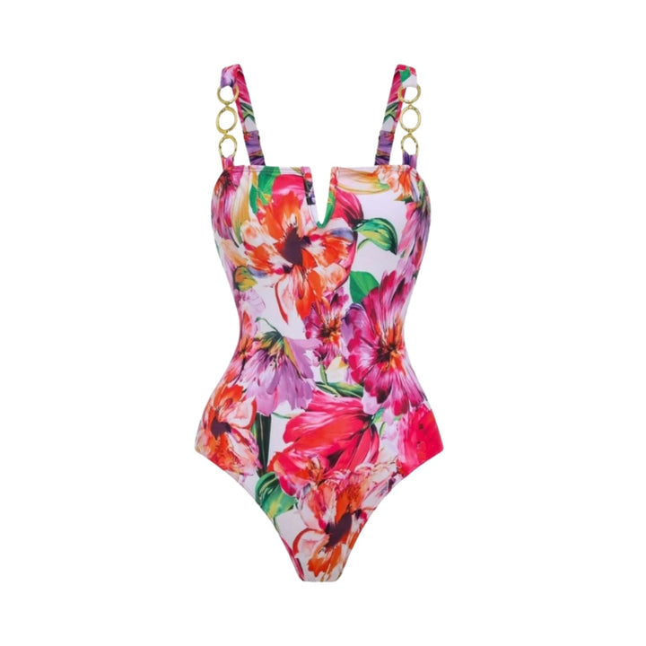 Damen eleganter Badeanzug mit floralem Wickelrock Echo Archiv