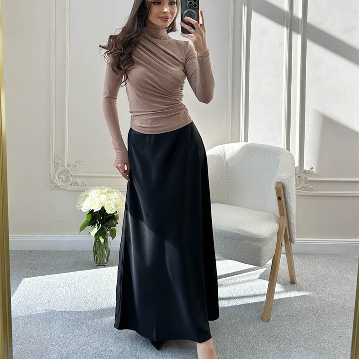 Damen Fitted Langarmshirt mit Stehkragen und seitlicher Raffung Echoarchiv