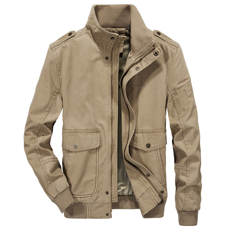 Herren Canvas-Fieldblouson im Military-Stil mit Stehkragen und Epauletten – Taviero
