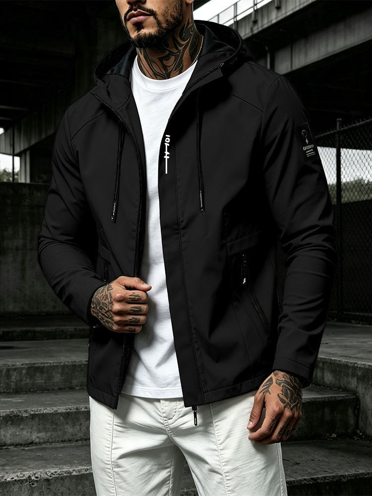 Herren Wasserabweisende Softshell-Jacke mit Kapuze und verdecktem Reißverschluss – Taviero