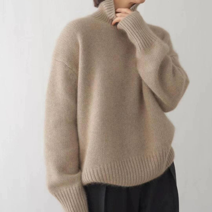 Damen Oversize Feinstrickpullover mit hohem Rollkragen und Seitenschlitzen – Mavelle